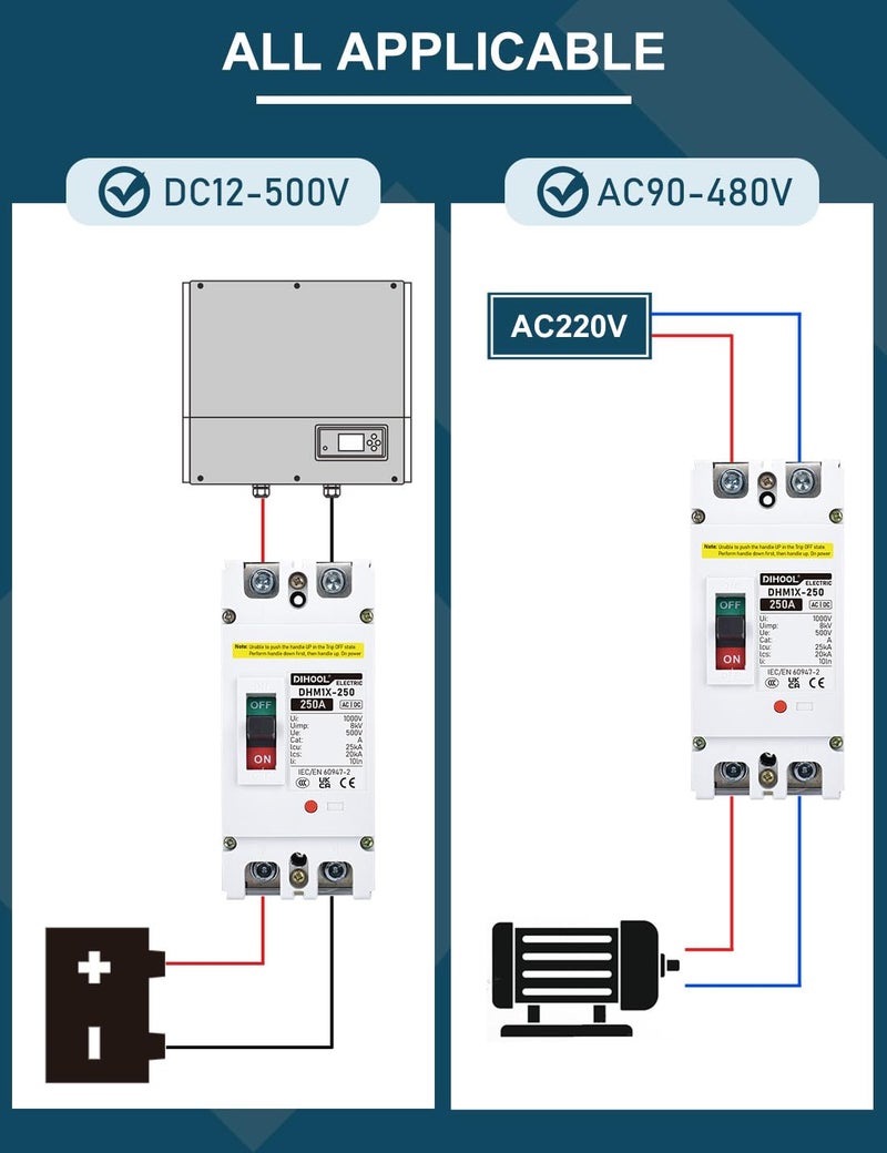 DIHOOL Battery DC Disconnect Switch, 250 Amp DC Breaker for Main Power Station Solar System, UPS - Image 2